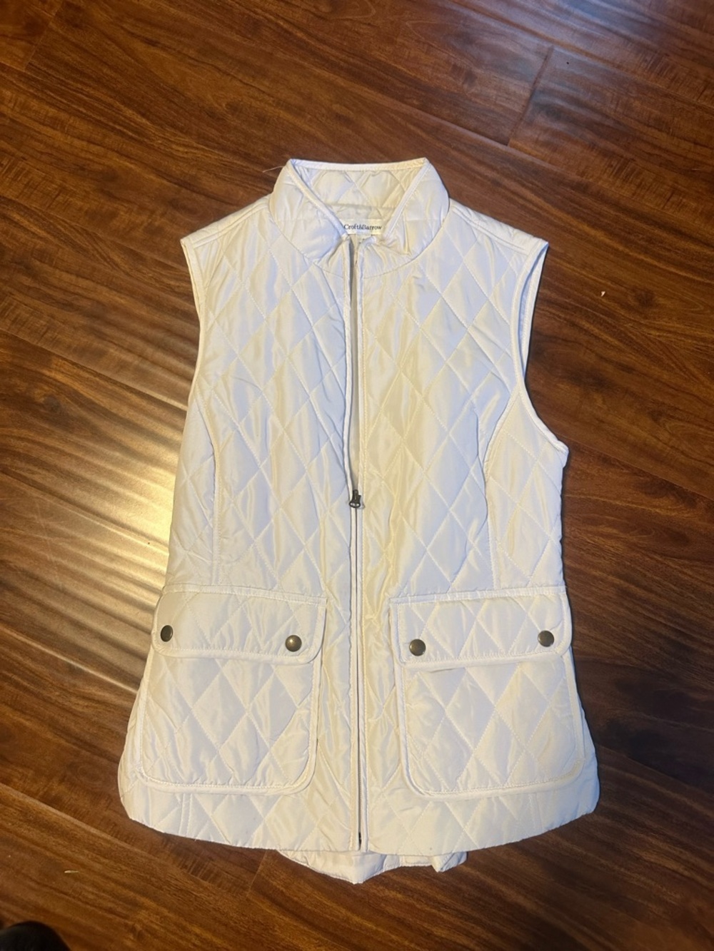 croft & barrow White Quilted Zip-Front Vest